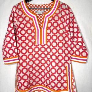 Gretchen Scott Women Tunic Top M Geometric Stripe Colorful Beach Vacation Resort